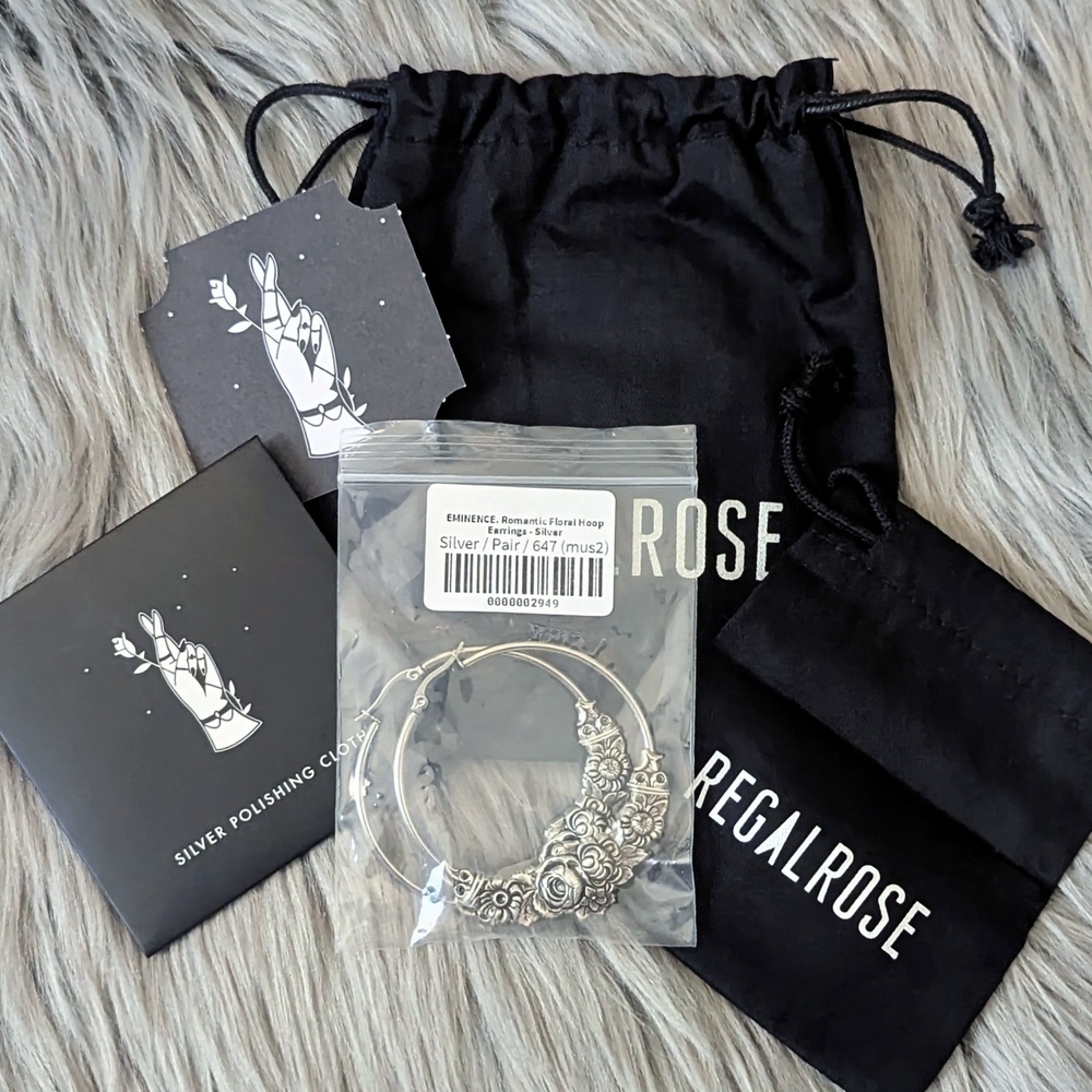 Regal Rose Silver Floral Hoop Earrings